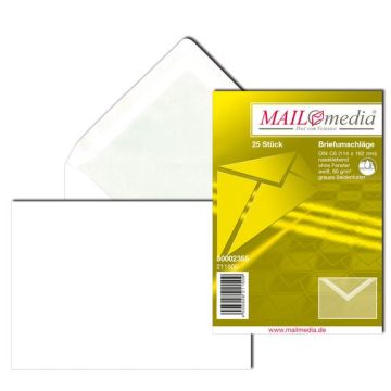 Photo Enveloppes sans fenêtre à rabat gommé - 114 x 162 mm : MAIL MEDIA Paquet de 25 (21150/0)