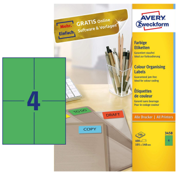 Photo Étiquettes autocollantes Vertes 105 x 148 mm AVERY 3458