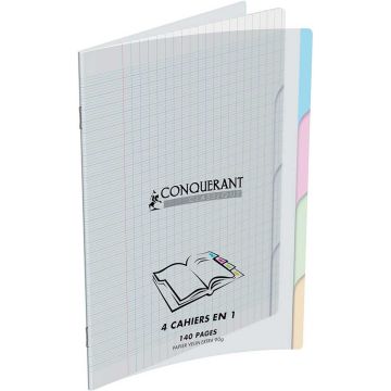 Photo Cahier 140 pages 4 en 1 - Grands carreaux - 170 x 220 mm - Polypro Incolore CONQUERANT 