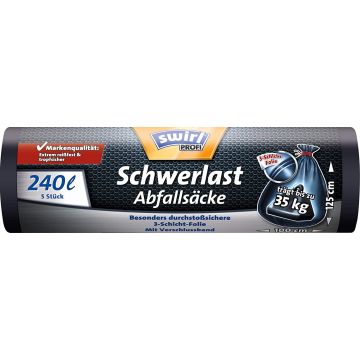 Photo Lot de 5 sacs poubelle avec cordelette - 240 litres - Noir SWIRL 4006508215751 