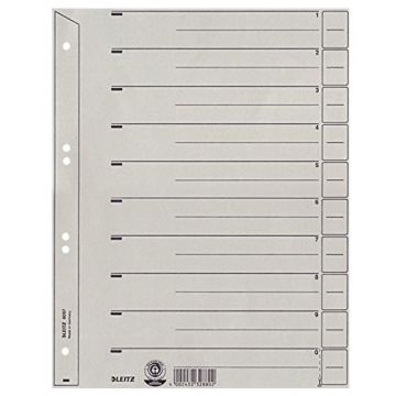 Photo LEITZ : Lot de 100 intercalaires en carton - 223 x 300 mm - Gris 