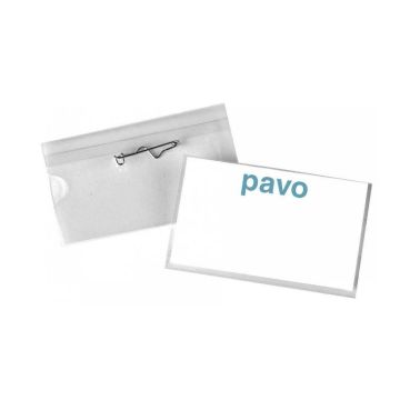 Photo Lot de 100 Badges avec épingle torsadée - 75 x 40 mm : PAVO