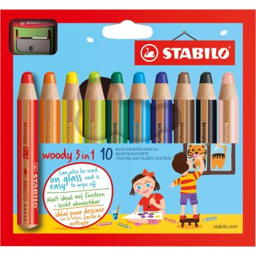 Photo 880/10 STABILO : Étui de 10 crayons Woody 3 en 1 - Assortiment