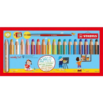 Photo 880/18-3 STABILO : Étui de 18 crayons woody 3 en 1 - Assortiment