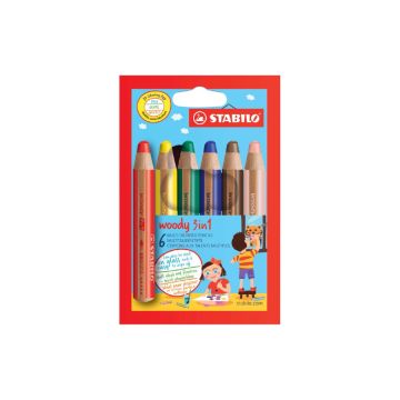 Photo 880/6 STABILO : Étui de 6 crayons woody 3 en 1 - Assortiment