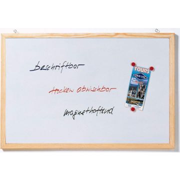 Photo Tableau magnétique blanc cadre bois - 600 x 400 mm : FRANKEN CC-MM4060E 