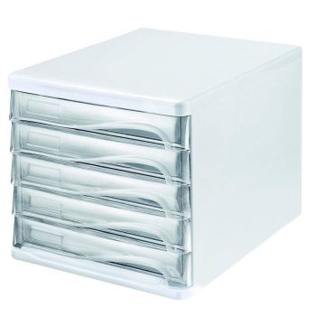 Photo Bloc de rangement - 5 tiroirs - Blanc/Transparent : HELIT H6129402