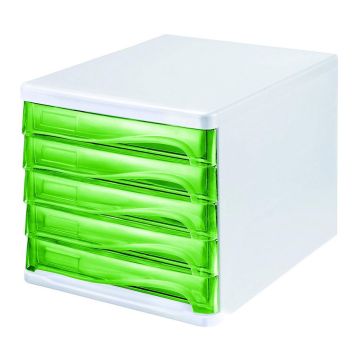 Photo Bloc de rangement - 5 tiroirs - Blanc/Vert transparent : HELIT H6129450