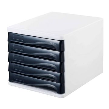 Photo Bloc de rangement - 5 tiroirs - Blanc/Noir : HELIT H6129498