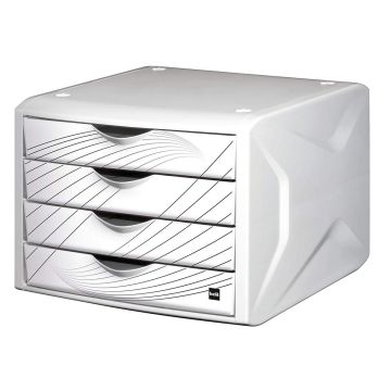 Photo Bloc de rangement - 4 tiroirs : HELIT Caméléon Blanc White queen