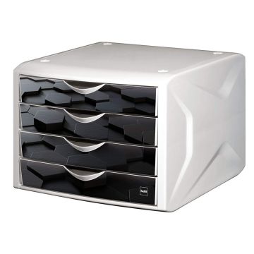 Photo Bloc de rangement - 4 tiroirs : HELIT Caméléon Blanc Dark Hexagon H6129695