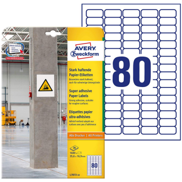 Photo Étiquettes ultra adhésives pour impression - 35,6 x 16,9 mm - Blanc AVERY