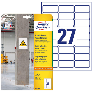 Photo Étiquettes ultra adhésives pour impression - 63,5 x 29,6 mm - Blanc AVERY