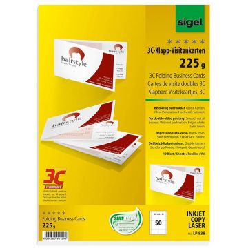 Photo SIGEL LP838 : Lot de 50 cartes de visite doubles 3C extra blanches - 225 g