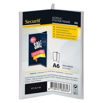 Photo Chevalet de table à 3 faces pour documents de format A6 : SECURIT Acrylic (PFT-ACY-A6)