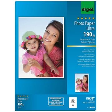 Photo Papier photos Ultra A4 - Satiné - 190 g/m² SIGEL IP669