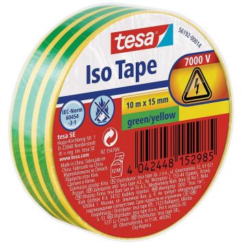 Photo TESA 56192-00014-01 : Ruban adhésif isolant - ISO TAPE - 15 mm x 10 m - Vert / Jaune