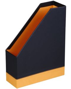 Porte-revues en simili cuir - Dos de 95 mm - Noir/Orange RHODIA