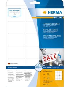 HERMA 4203 : Étiquettes adhésives blanches - Multi-usages - 63,5 x 46,6 mm