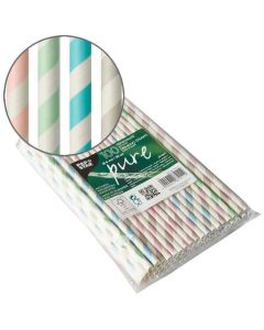 Pailles en papier - 200 mm - Assortiment : PAP STAR Pure Stripes Lot de 100 Visuel