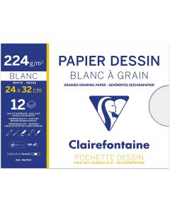 12 feuilles de papier dessin à grain 224 g/m² - 240 x 320 mm - Blanc : CLAIREFONTAINE Visuel