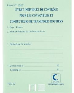 Carnet de Contrôle des conducteurs de transports routiers ELVE 27