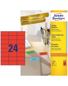 Photo Étiquettes autocollantes rouges 70 x 37 mm AVERY 3449