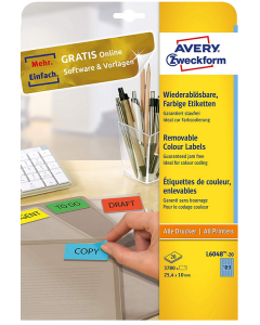 Photo Étiquettes adhésives - 25,4 x 10 mm - Bleu - AVERY