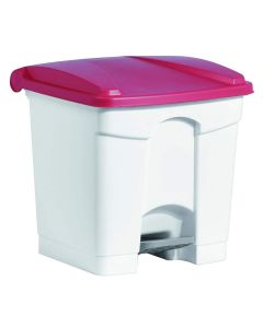 Photo Poubelle à pédale avec couvercle - 30 litres - Blanc/Rouge : HELIT H2402025