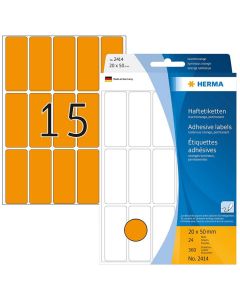 Photo HERMA 2414 : Lot de 360 étiquettes - 20,0 x 50,0 mm - Orange fluo