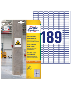 Photo Étiquettes ultra adhésives pour impression - 25,4 x 10 mm - Blanc AVERY