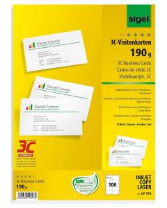 Photo SIGEL LP790 : Lot de 100 cartes de visite 3C extra blanches - 190 g - Exemple
