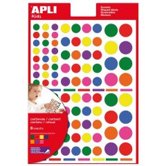 Gommettes adhésives rondes multicolores. APLI Lot de 624