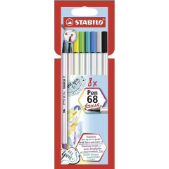 Stylo-feutre Pen 68 Brush Etui en carton STABILO Lot de 8