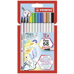 Stylo-feutre Pen 68 Brush Etui en carton STABILO Lot de 12
