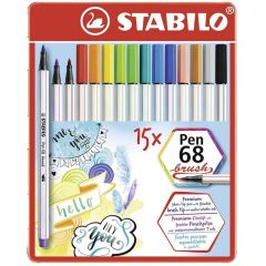 Stylo-feutre Pen 68 Brush Boite en Métal STABILO Lot de 15