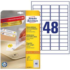 Photo Étiquettes amovibles blanches 45,7 x 21,2 mm AVERY L4736REV-10