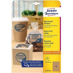 Étiquettes adhésives A4 210 x 297 mm Kraft AVERY Lot de 25