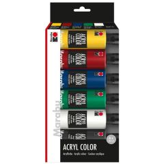 Photo Lot de 6 flacons de peinture acrylique - Assortiment MARABU BasicAcryl