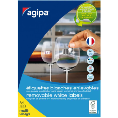 Photo Etiquettes adhésives amovibles - 210 x 297 mm - Blanc AGIPA