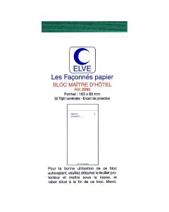 Bloc MAITRE D'HOTEL Autocopiant Tripli - 165 x 85 mm Restaurant ELVE 2203