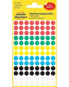 AVERY : Lot de 416 pastilles adhésives 8 mm Couleurs assorties