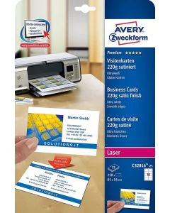 Cartes de Visite blanches Quick et Clean - 220 g - 85 x 54 mm : AVERY Lot de 250 Visuel