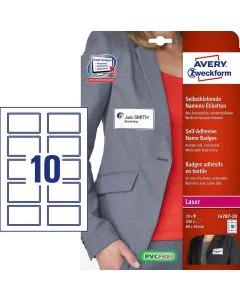 Etiquettes Badges adhésifs pour Textile - Blanc/Bleu - 80 x 50 mm : AVERY Lot de 200 Visuel