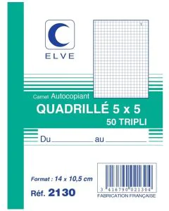 Photo Carnet quadrillé 140 x 105 mm - Autocopiant Tripli ELVE