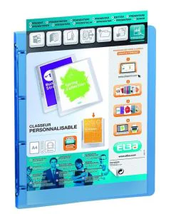 Classeur personnalisable 4 anneaux Polyvision - Dos 30 mm Bleu ELBA