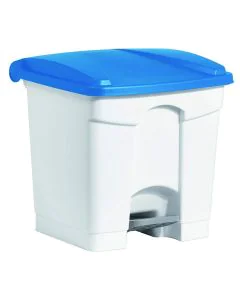 Photo Poubelle à pédale avec couvercle - 30 litres - Blanc/Bleu : HELIT H2402034 