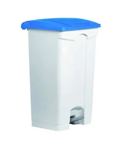 Photo Poubelle à roulettes avec couvercle - 90 litres - Blanc/Bleu : HELIT H2402334