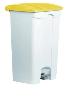 Photo Poubelle à roulettes avec couvercle - 90 litres - Blanc/Jaune : HELIT H2402318 