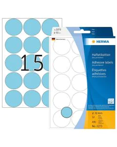 Photo HERMA : Lot de 480 étiquettes adhésives rondes - 32,0  mm - Bleu